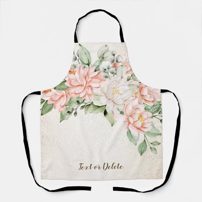 Watercolor Peach White Flowers Elegant Apron (Front)