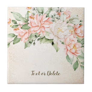 Watercolor Peach White Flowers Elegant Tile