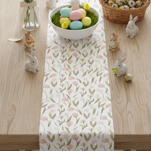 Watercolor Peach White Pink Tulips Easter Spring Short Table Runner