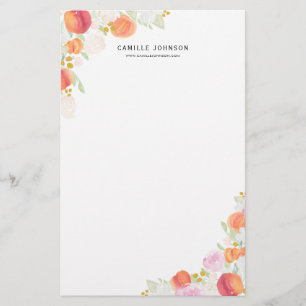 Watercolor Peaches and Flowers Personalised Stationery
