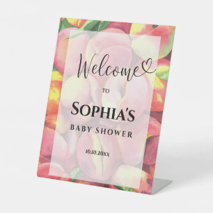 Watercolor peaches baby shower  pedestal sign