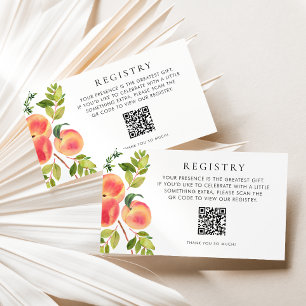 Watercolor Peaches Baby Shower QR Code Registry Enclosure Card