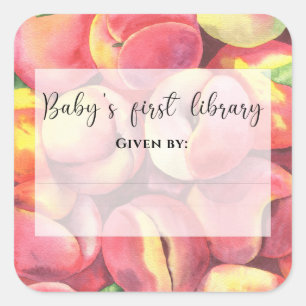 Watercolor peaches - Baby's first library Square Sticker