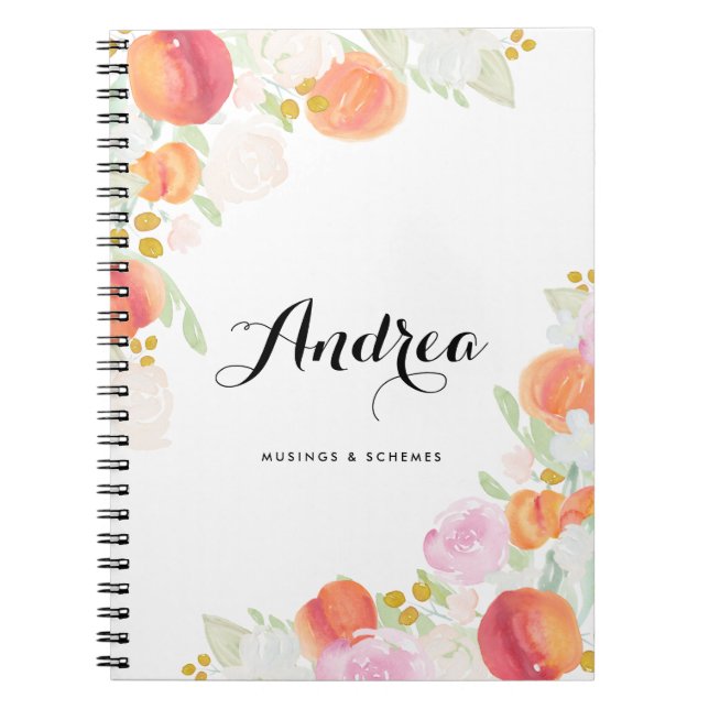 Watercolor Peaches Floral Personalised Notebook (Front)