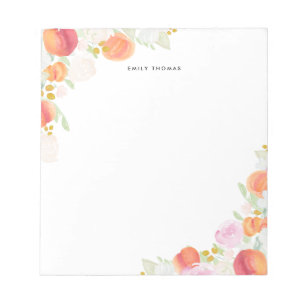 Watercolor Peaches Floral Personalised Notepad