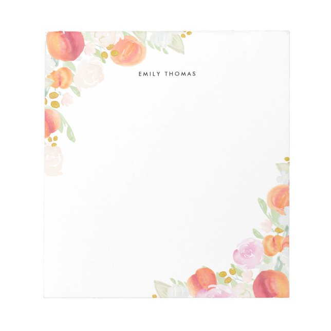Watercolor Peaches Floral Personalised Notepad (Front)