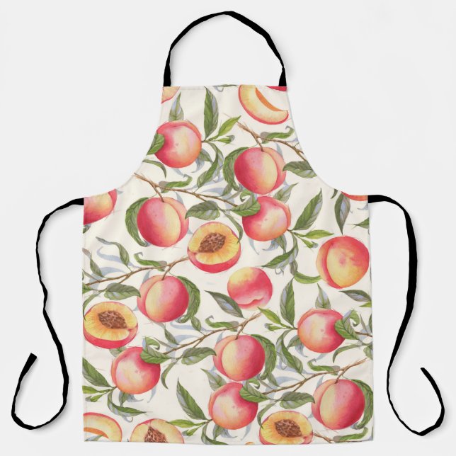 Watercolor peaches, seamless floral pattern. apron (Front)
