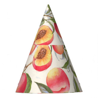 Watercolor peaches, seamless floral pattern. party hat