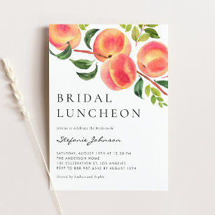 Watercolor Peaches Summer Bridal Luncheon Invitation