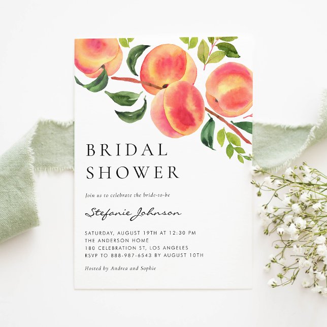 Watercolor Peaches Summer Bridal Shower Invitation (Creator Uploaded)
