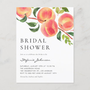 Watercolor Peaches Summer Bridal Shower Invitation Postcard