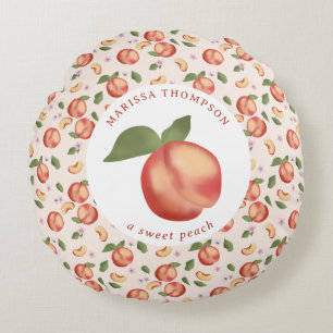 Watercolor Peaches Sweet Peach Baby Girl Round Cushion