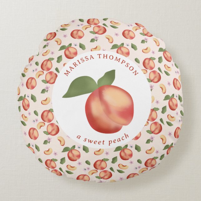 Watercolor Peaches Sweet Peach Baby Girl Round Cushion (Front)