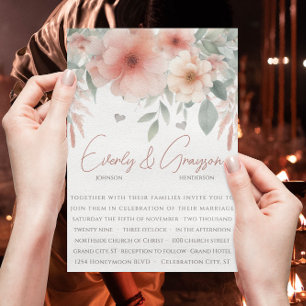 Watercolor Peachy Pink Sage Green Wedding  Invitation