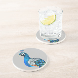 Watercolor peacock coaster