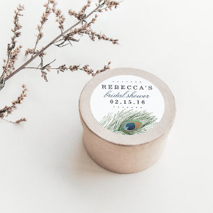 Watercolor Peacock Feather Bridal Shower Classic Round Sticker