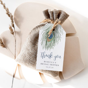 Watercolor Peacock Feather Bridal Shower Favour Gift Tags