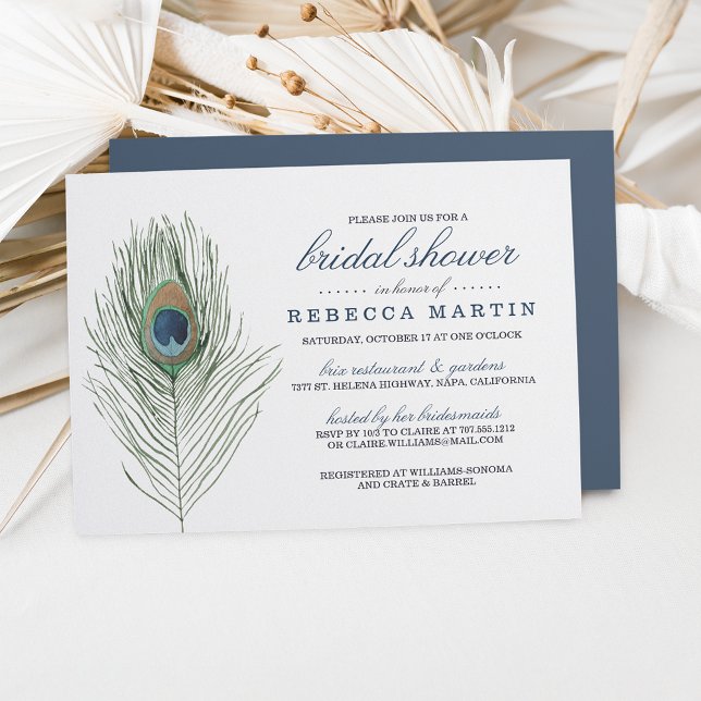 Watercolor Peacock Feather Bridal Shower Invitation (Creator Uploaded)