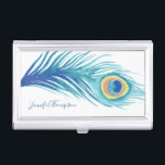 Watercolor Peacock Feather Business Card Holder<br><div class="desc">Watercolor Peacock Feather design.</div>