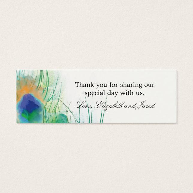 Watercolor Peacock Feather Favour Card (Front)