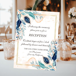 Watercolor Peacock Feather Floral Reception Invitation
