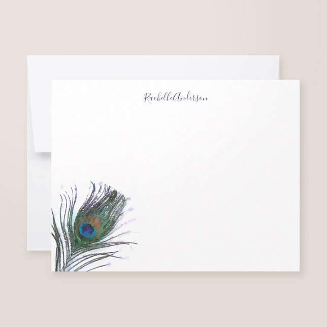 Watercolor Peacock Feather Personalised Card (Creator Uploaded)