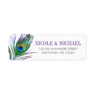 Watercolor Peacock Feather Return Address