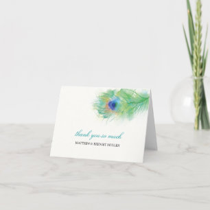 Watercolor Peacock Feather Thank You Card