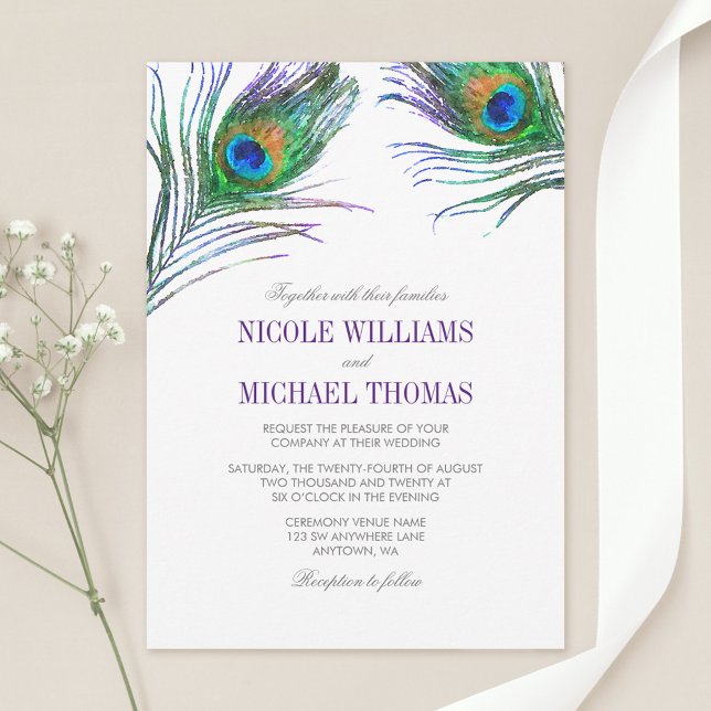 Watercolor Peacock Feather Wedding Invitation (Creator Uploaded)