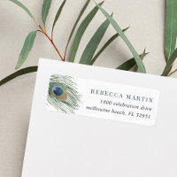 Watercolor Peacock Feathers Return Address