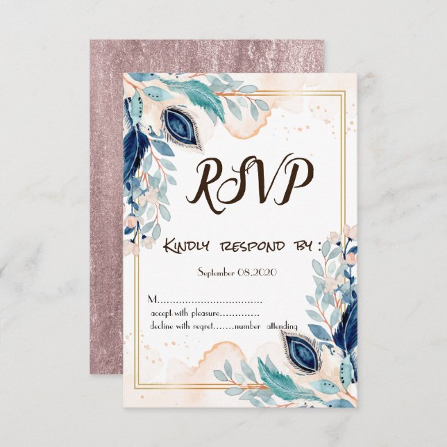 Watercolor Peacock Floral RSVP Invitation (Front/Back)