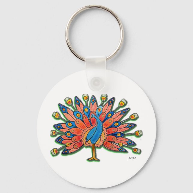 Watercolor Peacock Key Ring (Front)