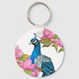 Watercolor peacock key ring