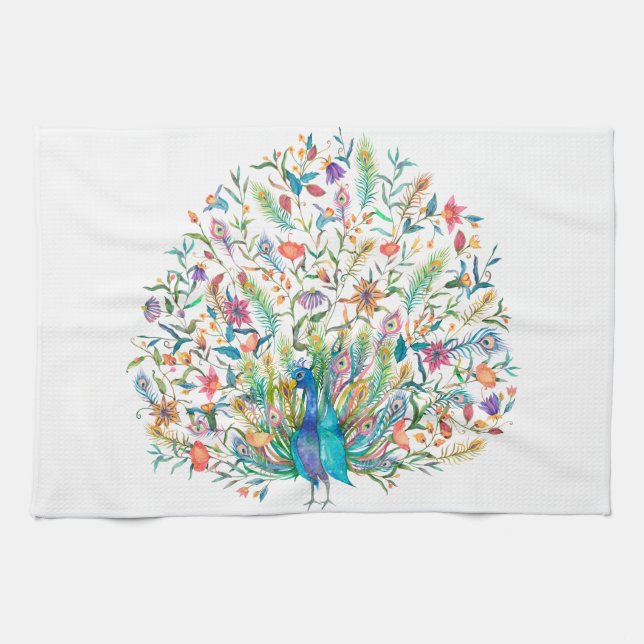 Watercolor Peacock Kitchen Towels (Horizontal)