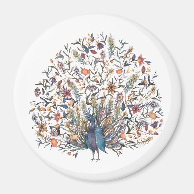Watercolor  Peacock Magnet (Front)