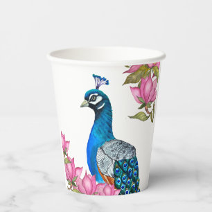 Watercolor peacock paper cups