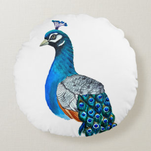 Watercolor peacock round cushion