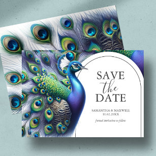 Watercolor Peacock Save The Date Invitation