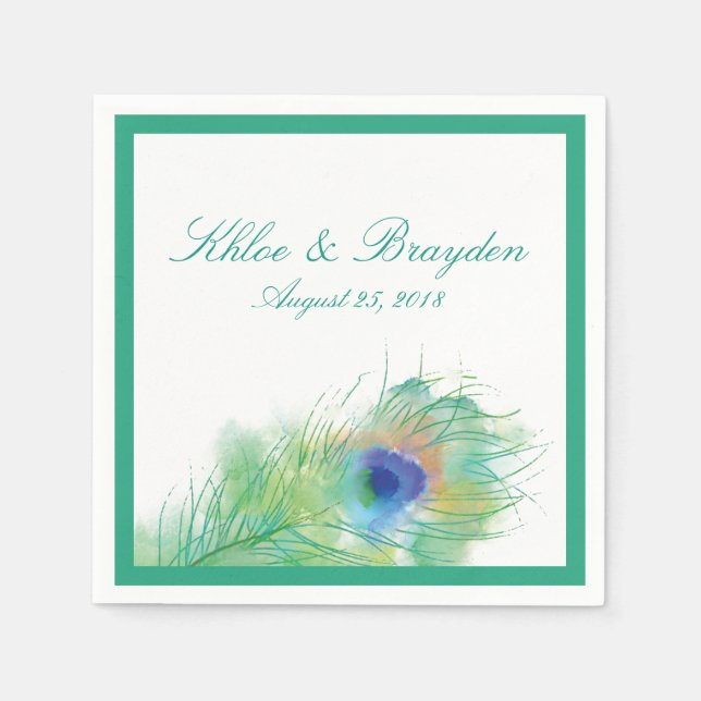 Watercolor Peacock | Wedding Napkin (Front)