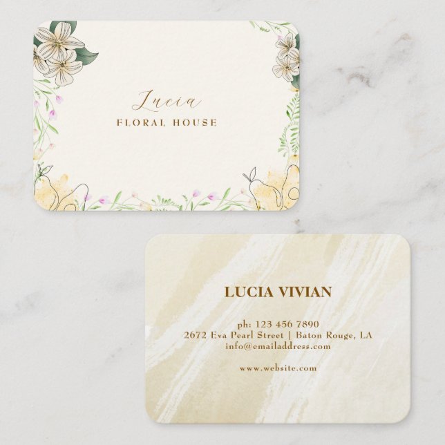 Watercolor Pear Floral Garden Business Card (Front/Back)