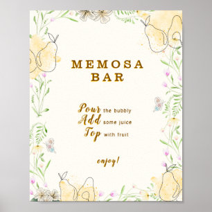 Watercolor Pear Floral Garden Memosa Bar Sign