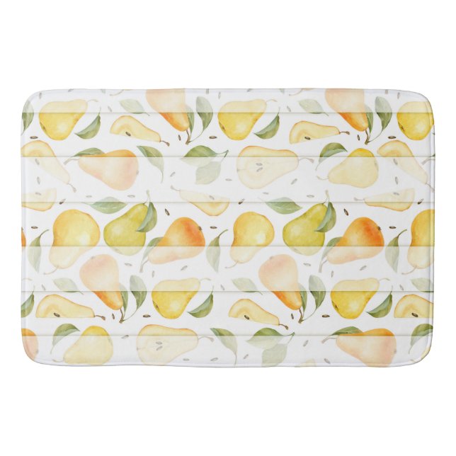 Watercolor Pear Fresh Fruit Pattern Bath Mat (Front)