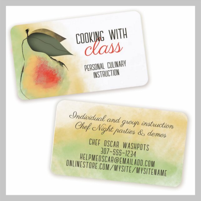 Watercolor pear pastry chef cooking baking Tuscan Business Card (Creator Uploaded)