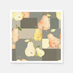 Watercolor Pear Patchwork Pattern Design Napkin