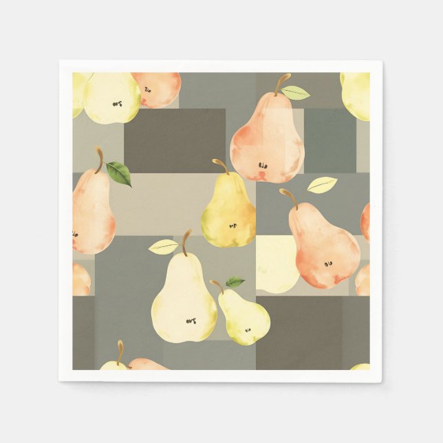 Watercolor Pear Patchwork Pattern Design Napkin (Front)