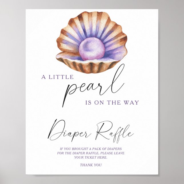 watercolor pearl baby shower Diaper raffle Poster (Front)