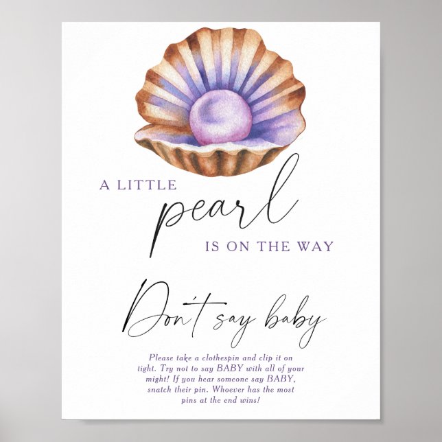 Watercolor pearl baby shower Don't say baby Poster (Front)