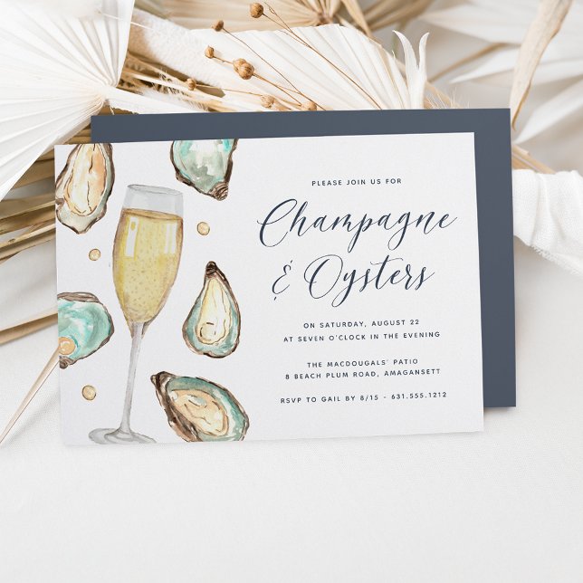 Watercolor Pearl Champagne & Oysters Party Invitation (Creator Uploaded)