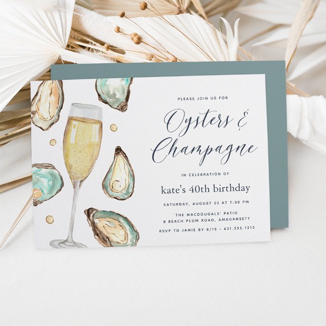 Watercolor Pearl Oysters & Champagne Any Occasion Invitation (Creator Uploaded)