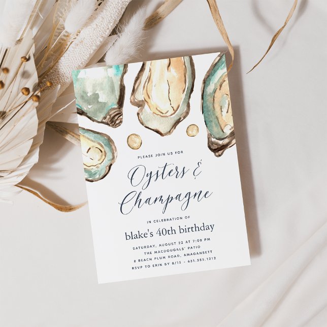 Watercolor Pearl Oysters & Champagne Party Invitation (Creator Uploaded)